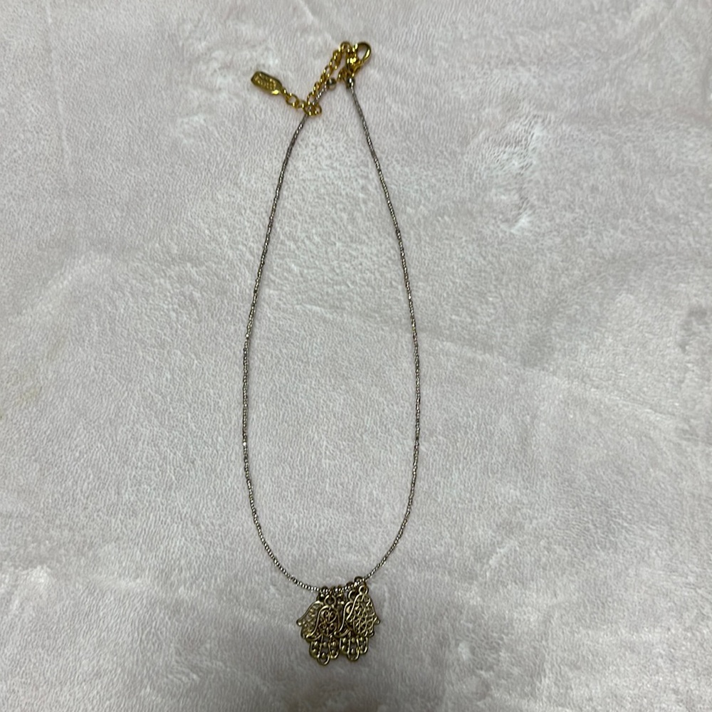 Pink beaded chain and gold hamsa necklace (5 hamsas)